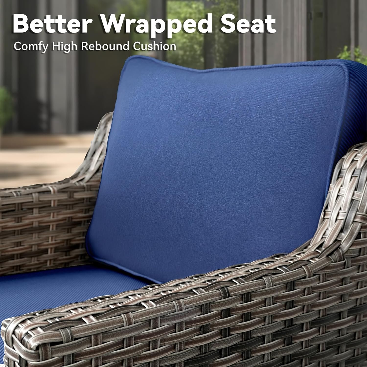 3 Pieces Patio Furniture Set-High Back Swivel Patio Chairs Set of 2 with Outdoor Side Table Patio Table and Chairs Set for Porch Deck Balcony Garden Grey/Blue - Image 6