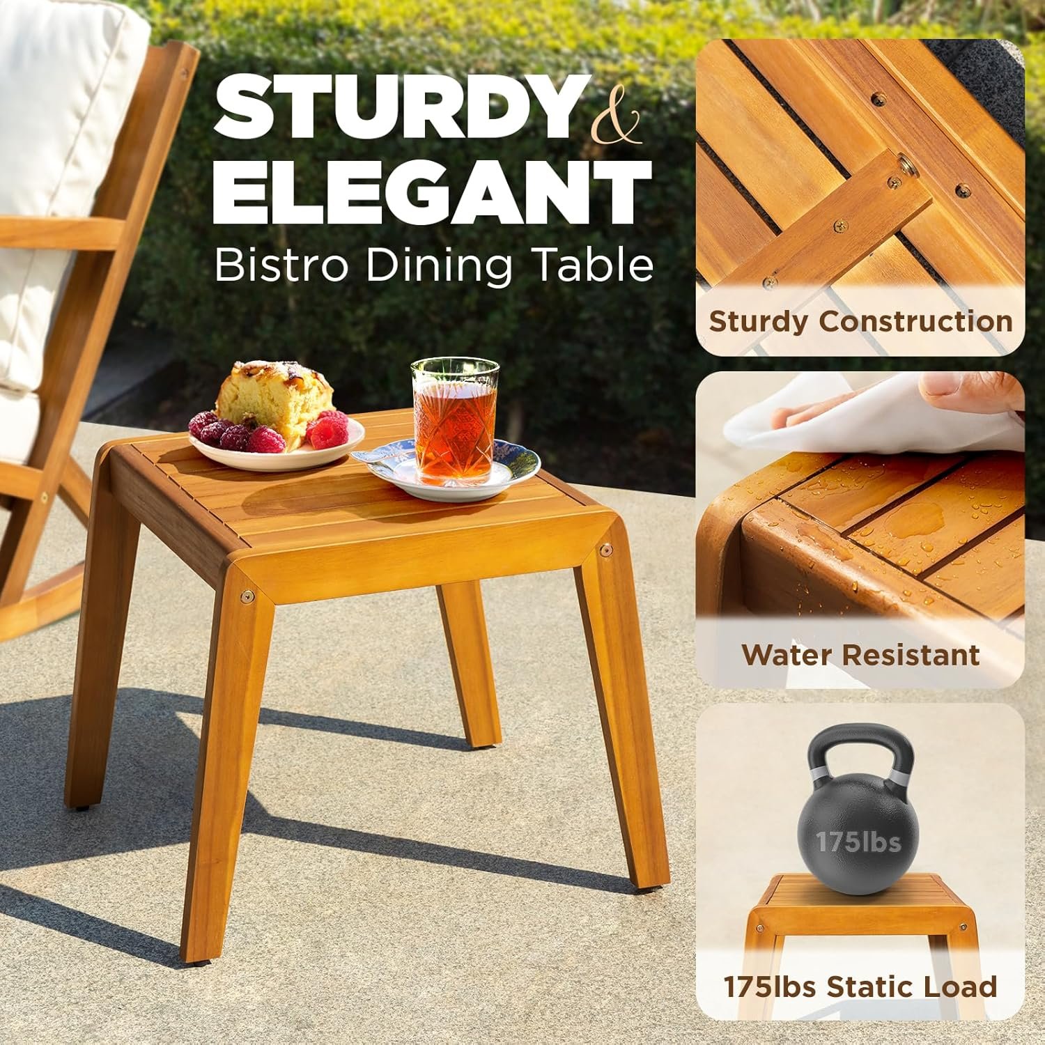 IDZO Rocking Chairs Design Heavy Duty 400lbs Capacity Wood Patio Bistro Set 3 Piece Outdoor - Image 6