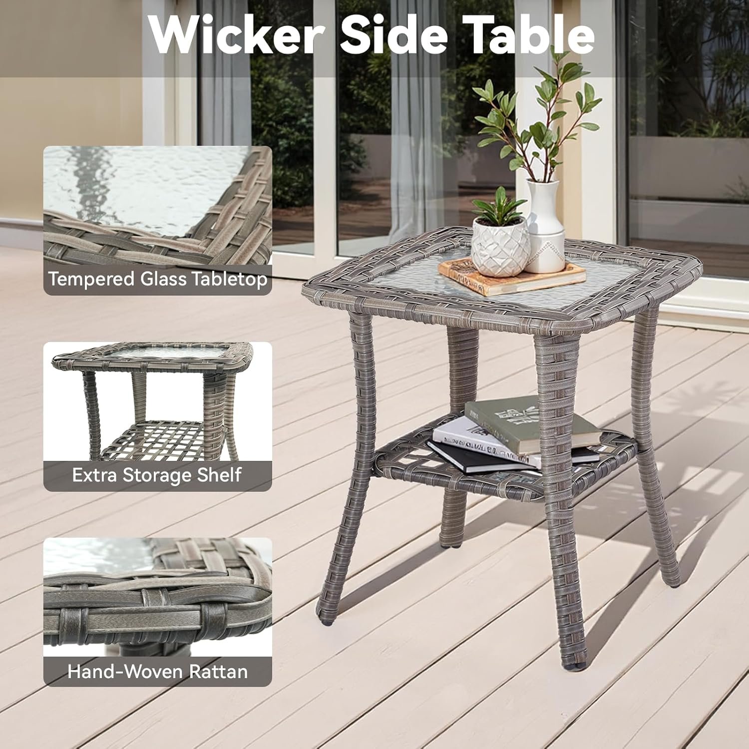 3 Pieces Patio Furniture Set-High Back Swivel Patio Chairs Set of 2 with Outdoor Side Table Patio Table and Chairs Set for Porch Deck Balcony Garden Grey/Blue - Image 7