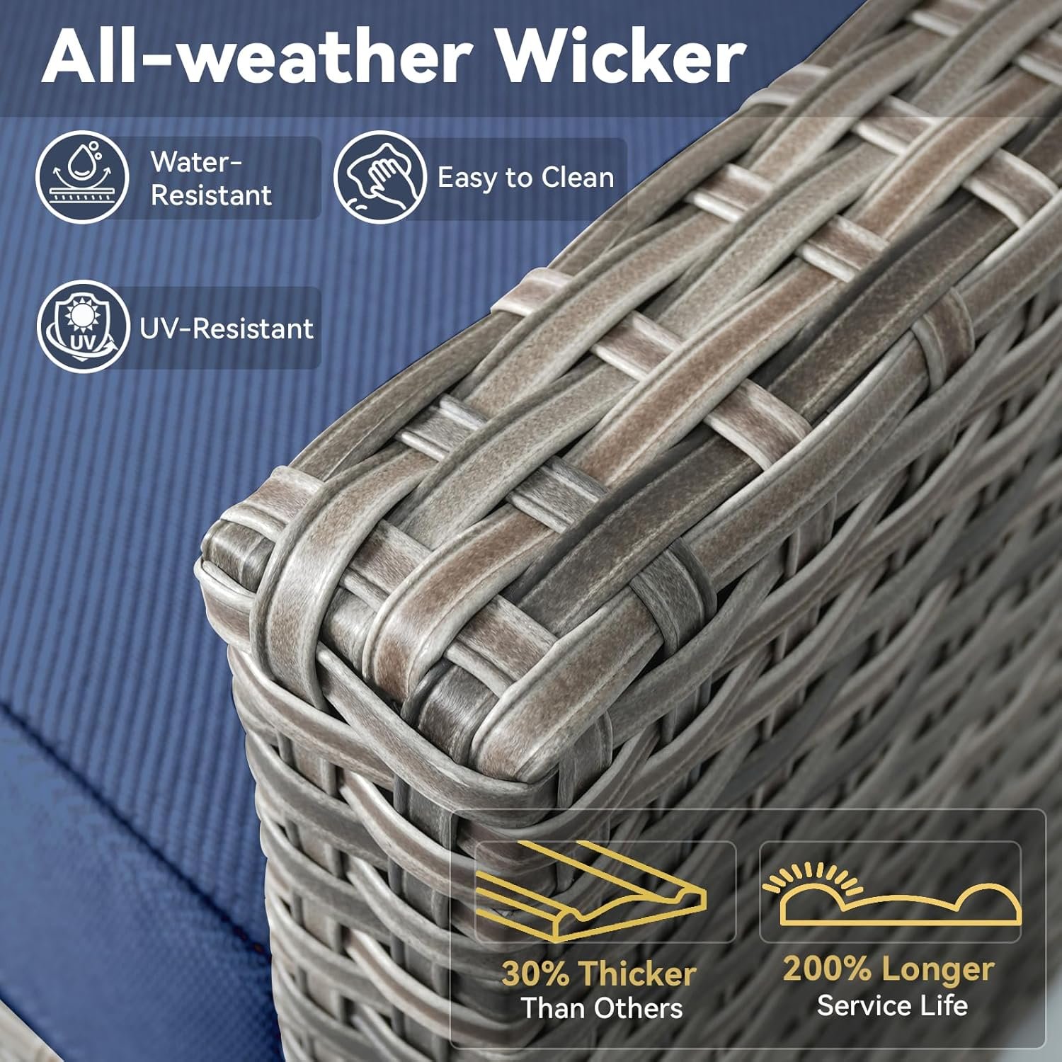 3 Pieces Patio Furniture Set-High Back Swivel Patio Chairs Set of 2 with Outdoor Side Table Patio Table and Chairs Set for Porch Deck Balcony Garden Grey/Blue - Image 3