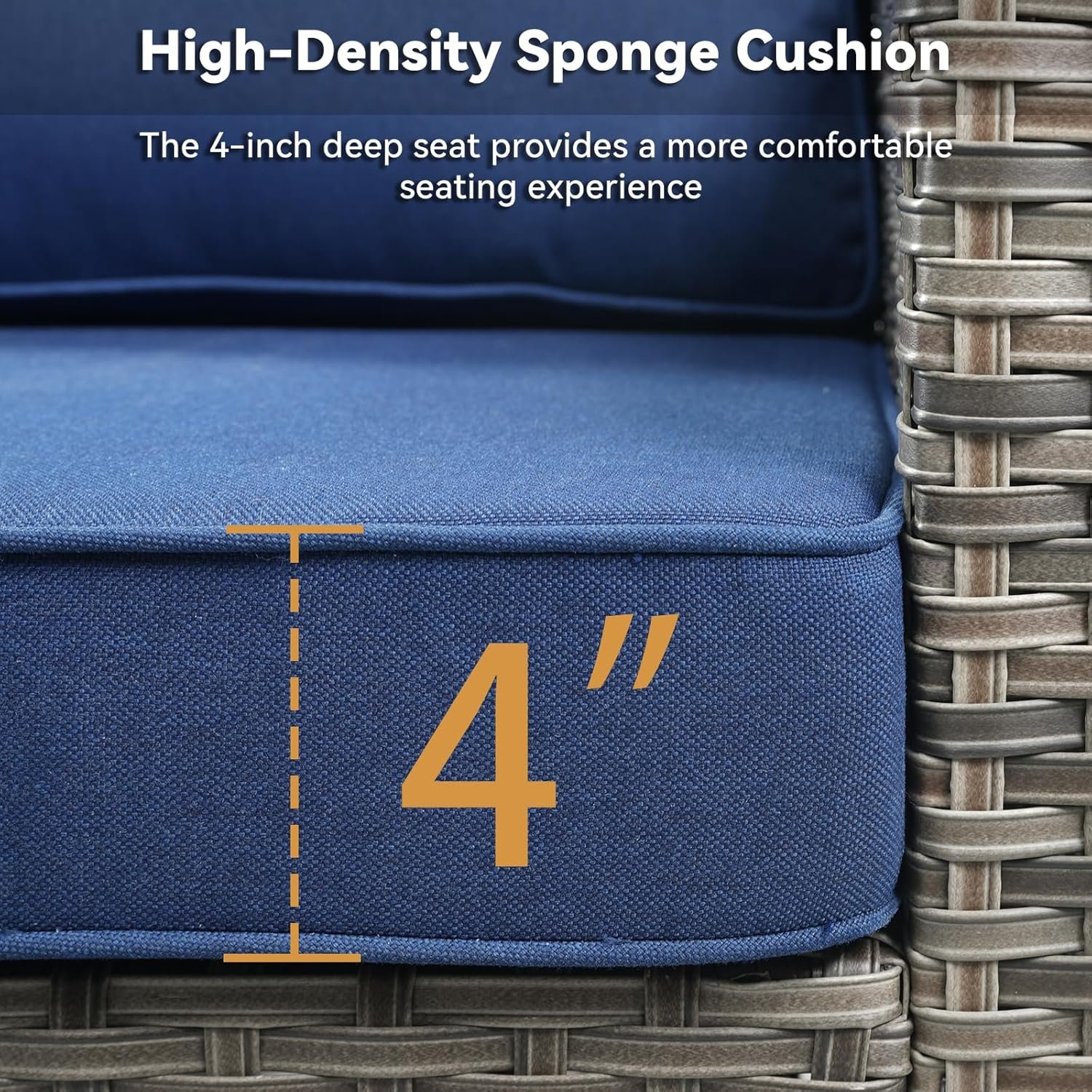 3 Pieces Patio Furniture Set-High Back Swivel Patio Chairs Set of 2 with Outdoor Side Table Patio Table and Chairs Set for Porch Deck Balcony Garden Grey/Blue - Image 4