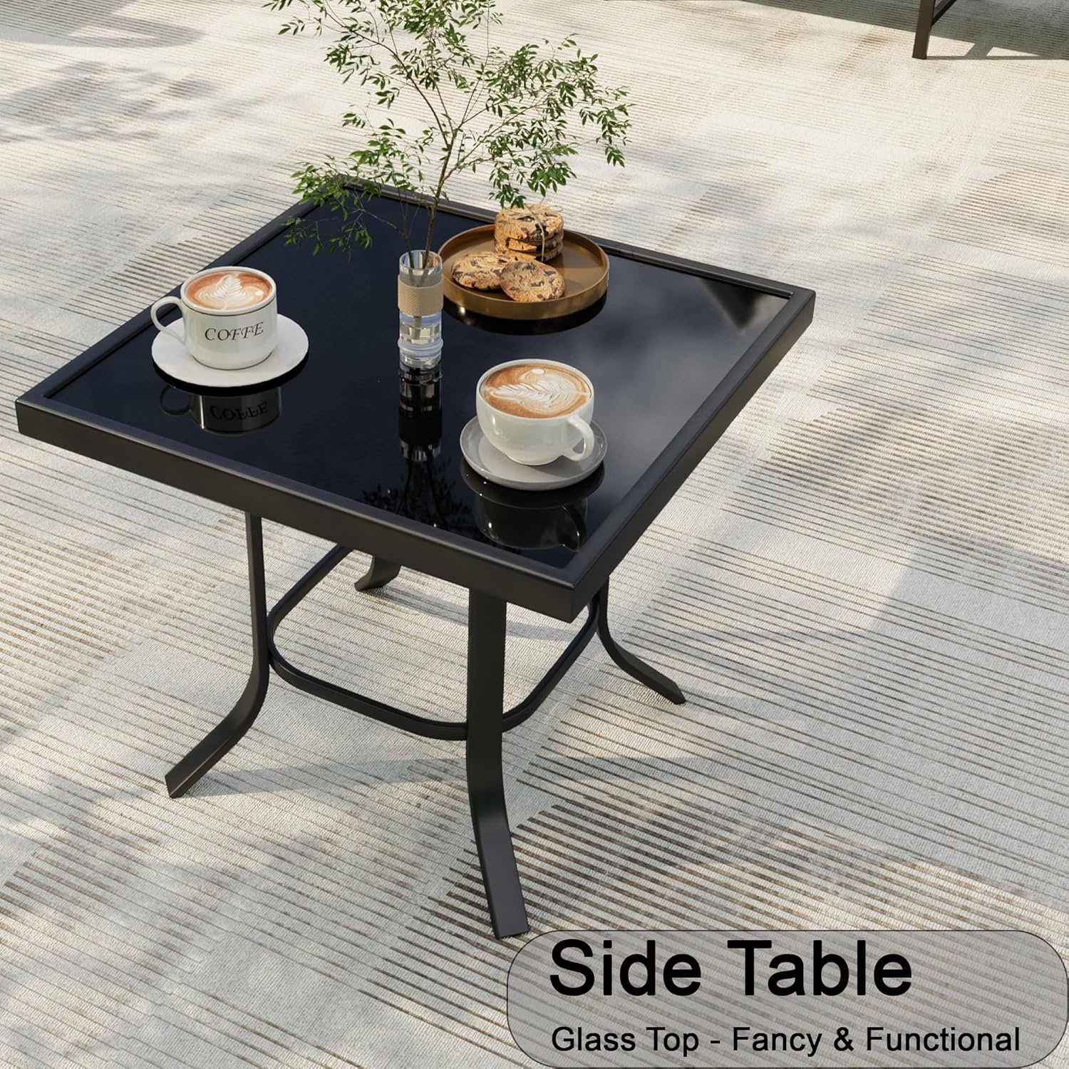 3 Pieces Glider Rocking Chairs, Outdoor Swivel Rocker Chairs with Thick Cushion, Patio Bistro Furniture Set with Side Table, Rope Conversation Sets for Porch Balcony Backyard Deck, Beige Cushions - Image 7